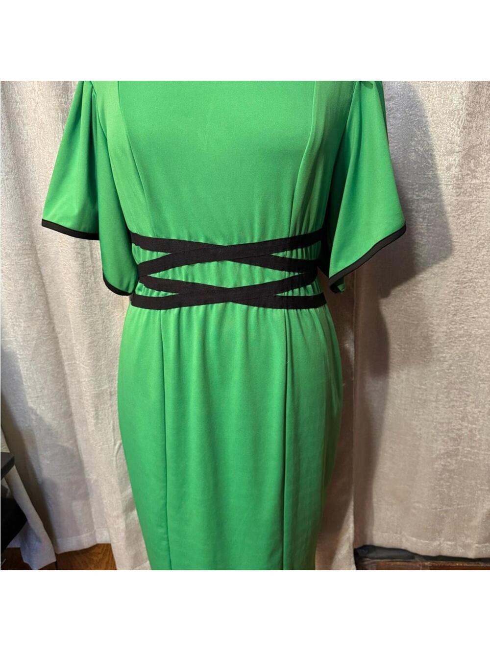 Elegant Green Midi Dress with Black Accents - Picture 2 of 5